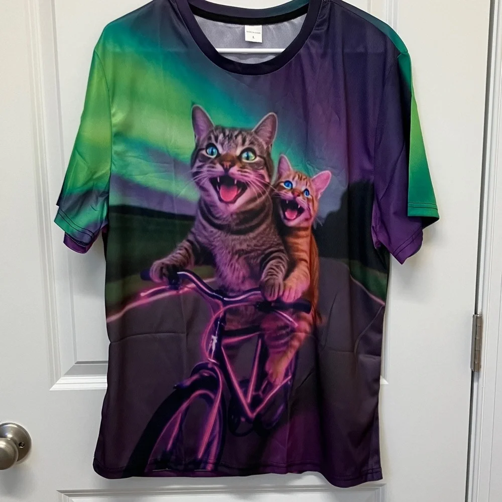 NWT Retro Space Cat T-shirt on Bike, Various Sizes